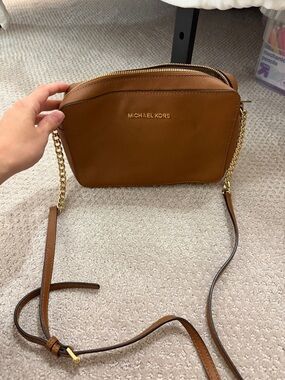 Michael Kors Tan Leather Crossbody with Gold Chain Strap